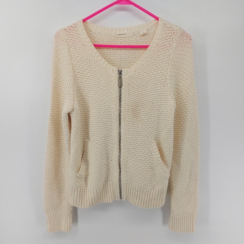 Anthropologie Sleeping on Snow Ivory Cream Knit Zip Cardigan Size M